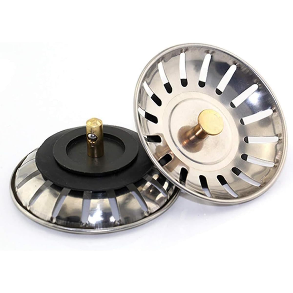 Sink Strainer Stopper/Stainless Steel Kitchen Sink Drain Strainer Plug with Brass Knob and Rubber Seal, Fits Standard Drains, Prevents Clogging, Durable and Rust-Resistant Design