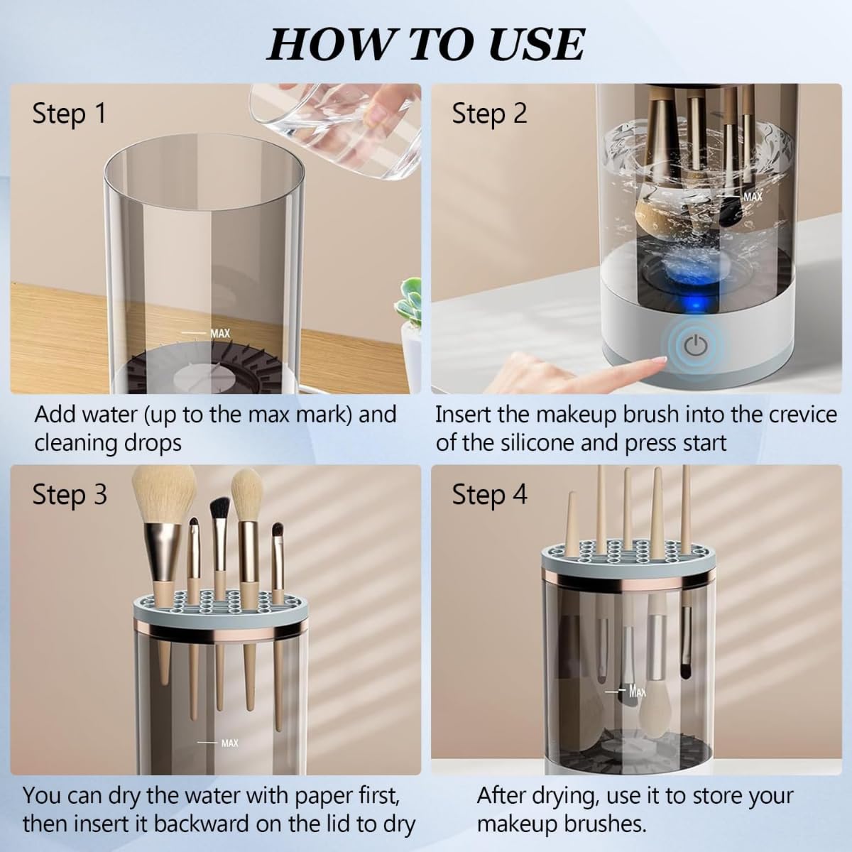 Electric Makeup Brush Cleaner and Dryer Machine/Automatic Quick Cleaning Spinner Device for Cosmetic Brushes – Deep Clean Tool for Beauty and Skincare Routine - Image 6
