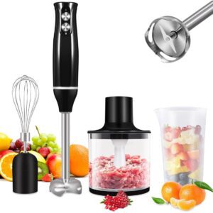 Blender, Effortless Blending, 4-in-1 Electric Hand Blender. 2-Speed Stainless Steel Set for Smoothies, Soups, Baby Food & Dips. 400W Power, Measuring Cup.