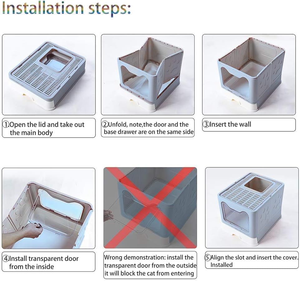 Enclosed Foldable Cat Litter Box with Slide-Out Tray & Scoop – Top Exit to Reduce Mess, Front Entry for Easy Access – Odor Control Cat Toilet for Large Cats & Small Homes - Image 3