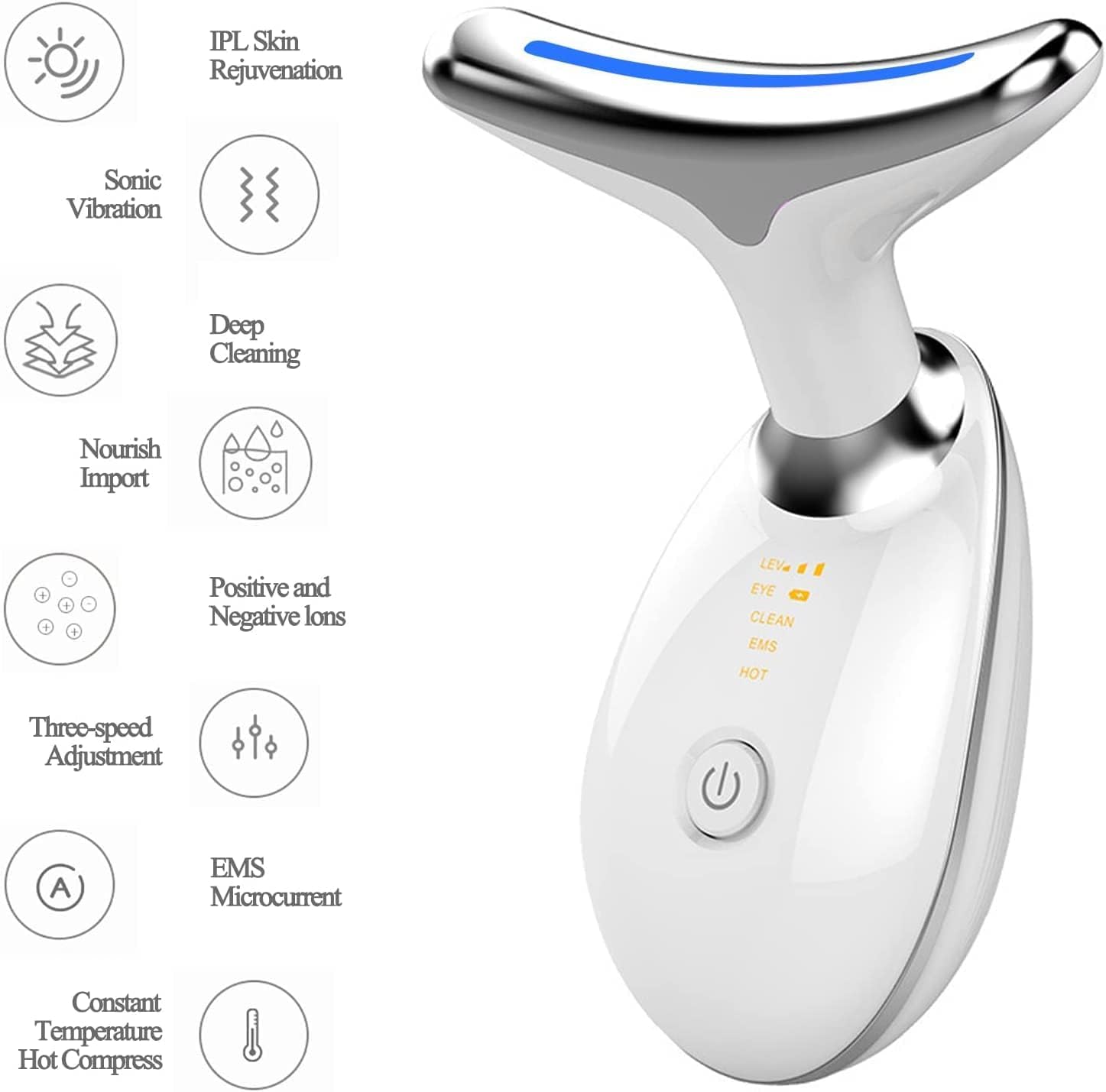 Facial Neck Lifting Machine – Sonic Face Massager Beauty Device, Wrinkles Remover, Skin Rejuvenation, Anti-Aging, Rechargeable 3 Modes, White - Image 2