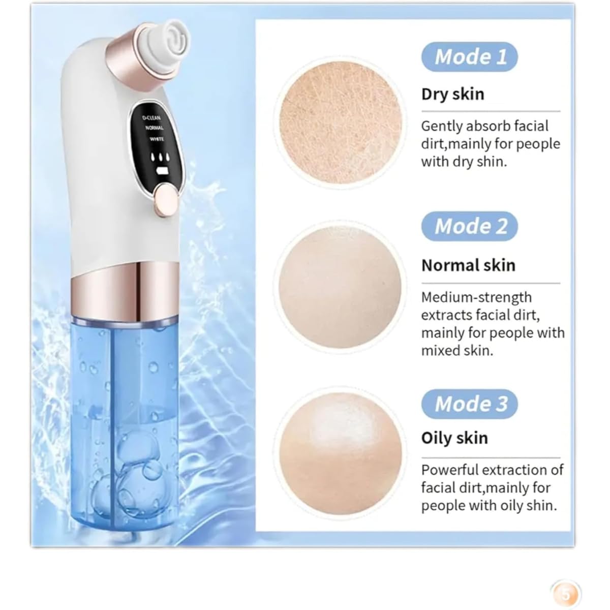 Newest Blackhead Remover Pore Vacuum, Facial Pore Cleanser & Acne Extractor, Electric Blackhead Suction Tool with Water Circulation, 6 Suction Heads for Deep Cleansing, Multifunctional Skin Care - Image 3