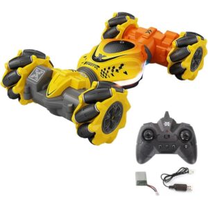 Gesture Sensor RC Stunt Car, Offroad Double-Sided Rotating Remote Control Car, 30-Min Playtime, 4WD 2.4GHz Twisting Function, Remote/Gesture/Watch Control, Long Range, Yellow/Green, Durable