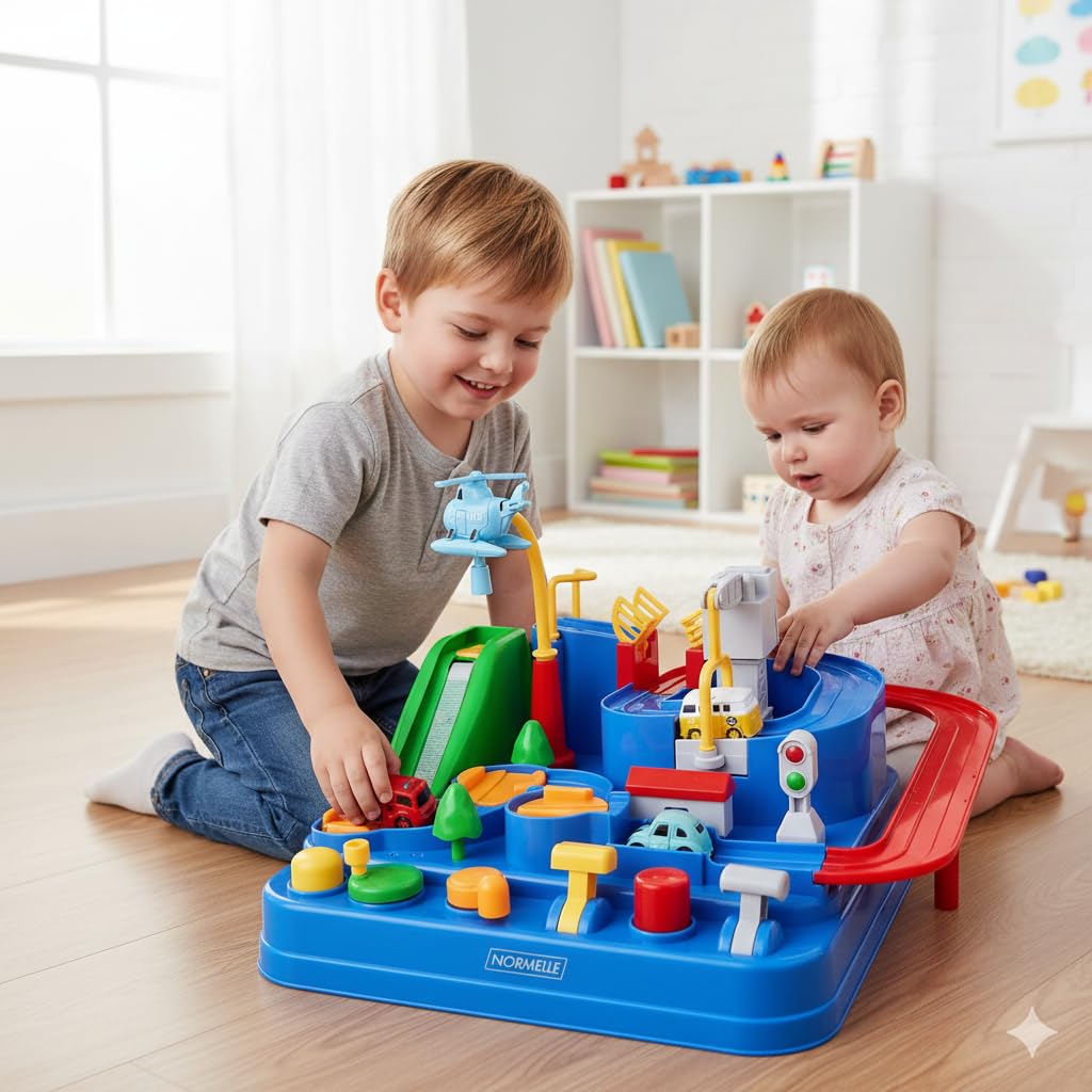 Car Adventure Toy with Urban Rail Tracks and Rescue Cars | Preschool Educational Race Car Track Set with Parking Lot | Puzzle Playset for Kids 3-8 Years Old | Durable City Vehicle Toy - Image 2