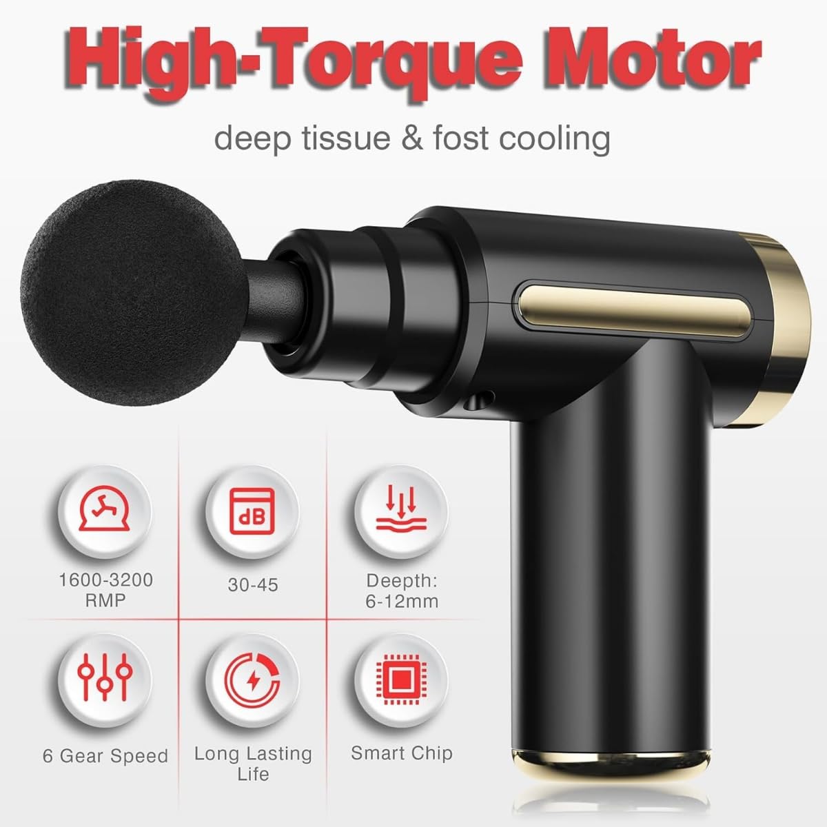 Handheld Massage Gun Deep Tissue – 6 Adjustable Speeds, 4 Massage Heads, Cordless & Rechargeable, Relieves Pain & Muscle Tension, Perfect for Athletes & Daily Recovery – Compact, Quiet & Powerful - Image 6