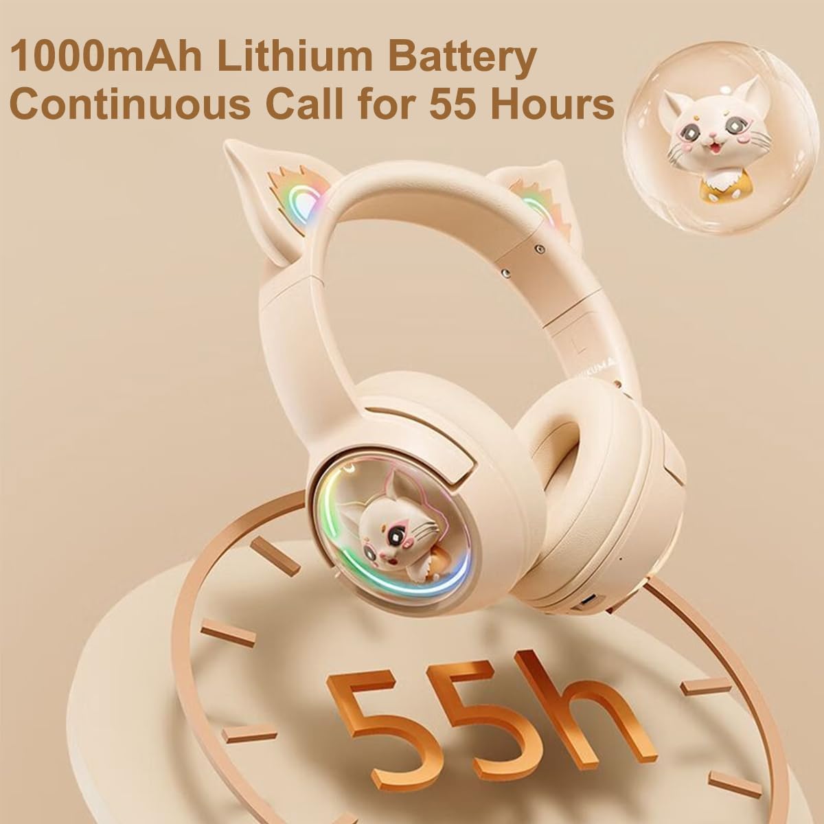 Cat Ear RGB Bluetooth 5.3 Headphones – Cute Over-Ear Wireless & Wired Design, 60-Hour Playtime, Hi-Fi Stereo, Noise-Cancelling Mic - Image 7