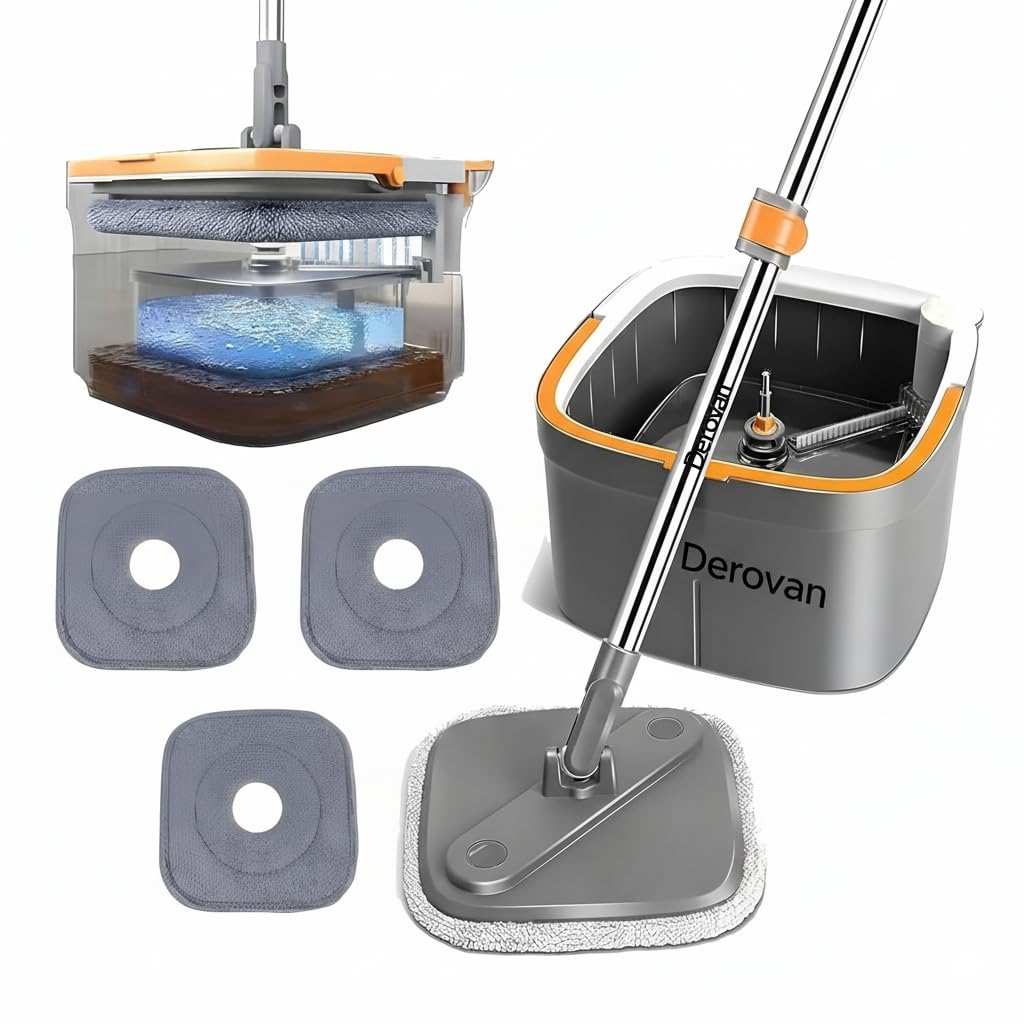 Spin Mop & Bucket System – Separate Clean & Dirty Water Chambers, 360° Microfiber Head, Foot‑Pedal Wringing & Adjustable Handle