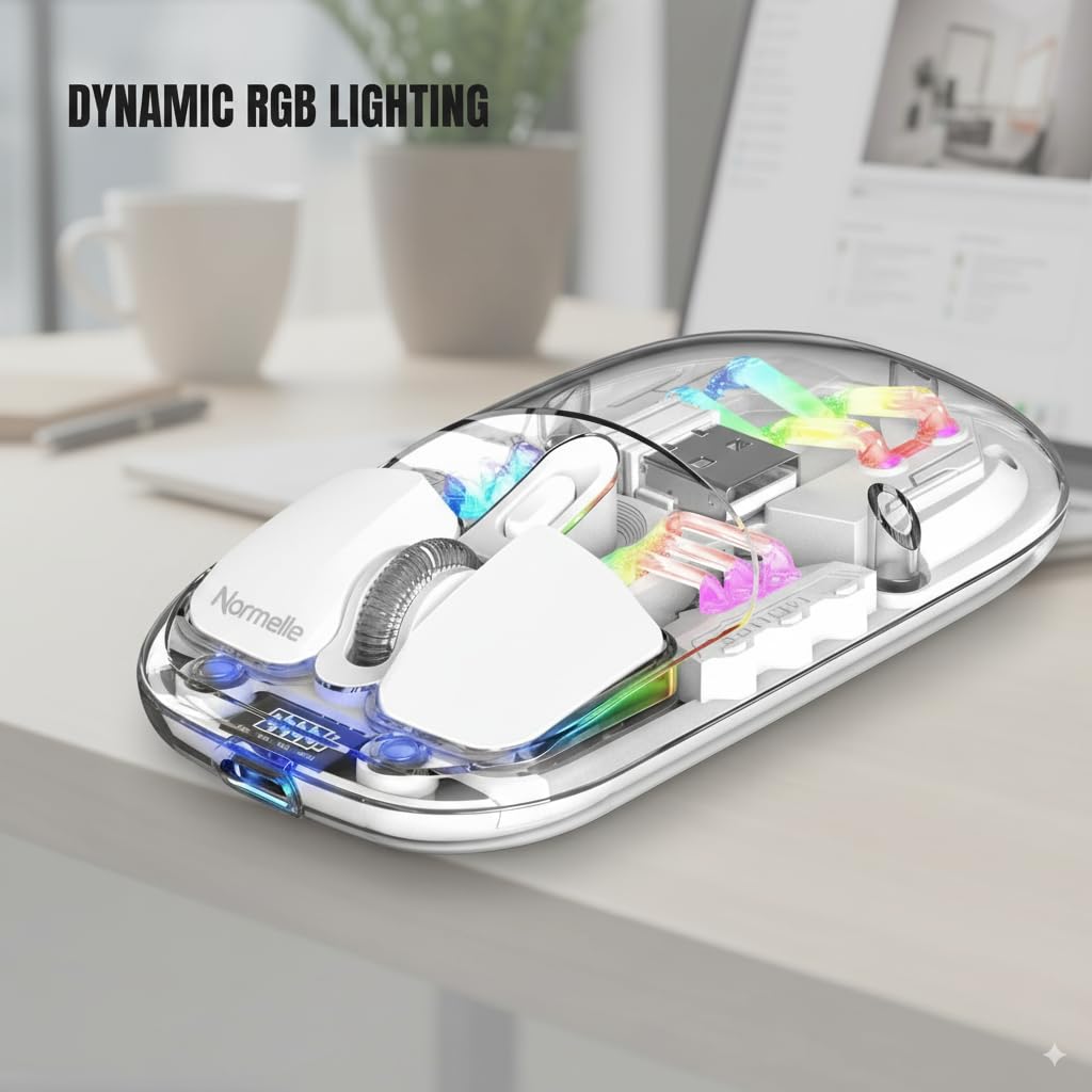 Wireless Gaming Mouse with RGB Lighting, 2.4G USB and Bluetooth Connectivity, Silent Clicks, Adjustable DPI, Rechargeable Battery, Transparent Shell, Magnetic Design - Image 2