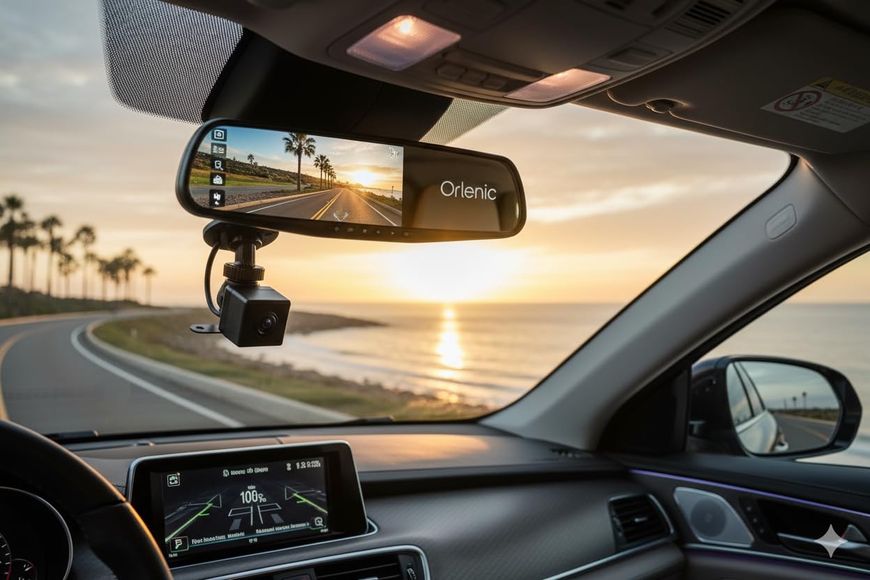 Dash Cam Mirror 1080P Full HD Front and Rear Dual Lens Car Driving Recorder, Wide-Angle Dashboard Camera DVR with G-Sensor, Loop Recording, Parking Surveillance, Motion Detection (Black) - Image 2