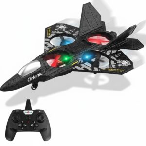 RC Plane 2.4GHz Remote Control Airplane with Auto Hovering, Fighter Jet Style RC Aircraft Drone Toy with 3D Flips, Lights, 2 Batteries, RTF Quadcopter for Kids Beginners and Adults