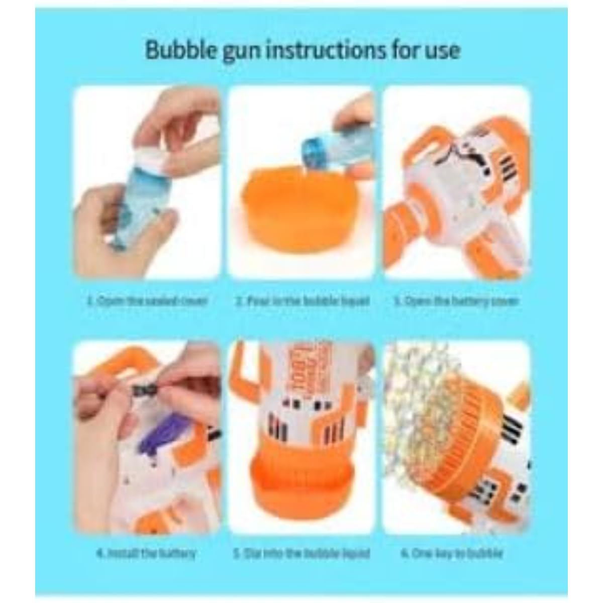108-Hole Bubble Machine Gun, Battery-Operated Light-Up Bubble Maker for Kids, Indoor & Outdoor Fun, Vibrant Orange Excitemen - Image 3