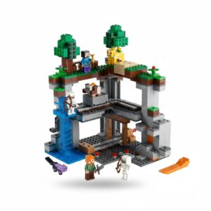The First Adventure 21169 Building Kit, Creative Construction Set with Steve, Alex, Skeletons, Dyed Cat, Horned Sheep, Moobloom, Waterfall Elevator, Collapsible Rail Tracks, Sliding Earth Blo