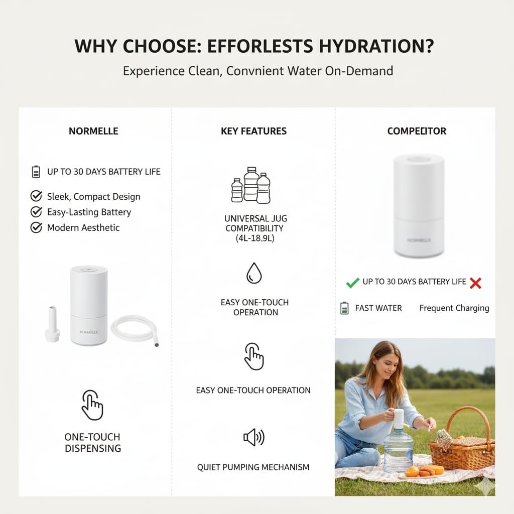 Electric Drinking Water Bottle Pump – Portable Automatic Water Dispenser for 5 Gallon Bottle – USB Rechargeable Intelligent Water Pump for Home, Office, Camping – Fits 4L–18.9L Bottles - Image 5