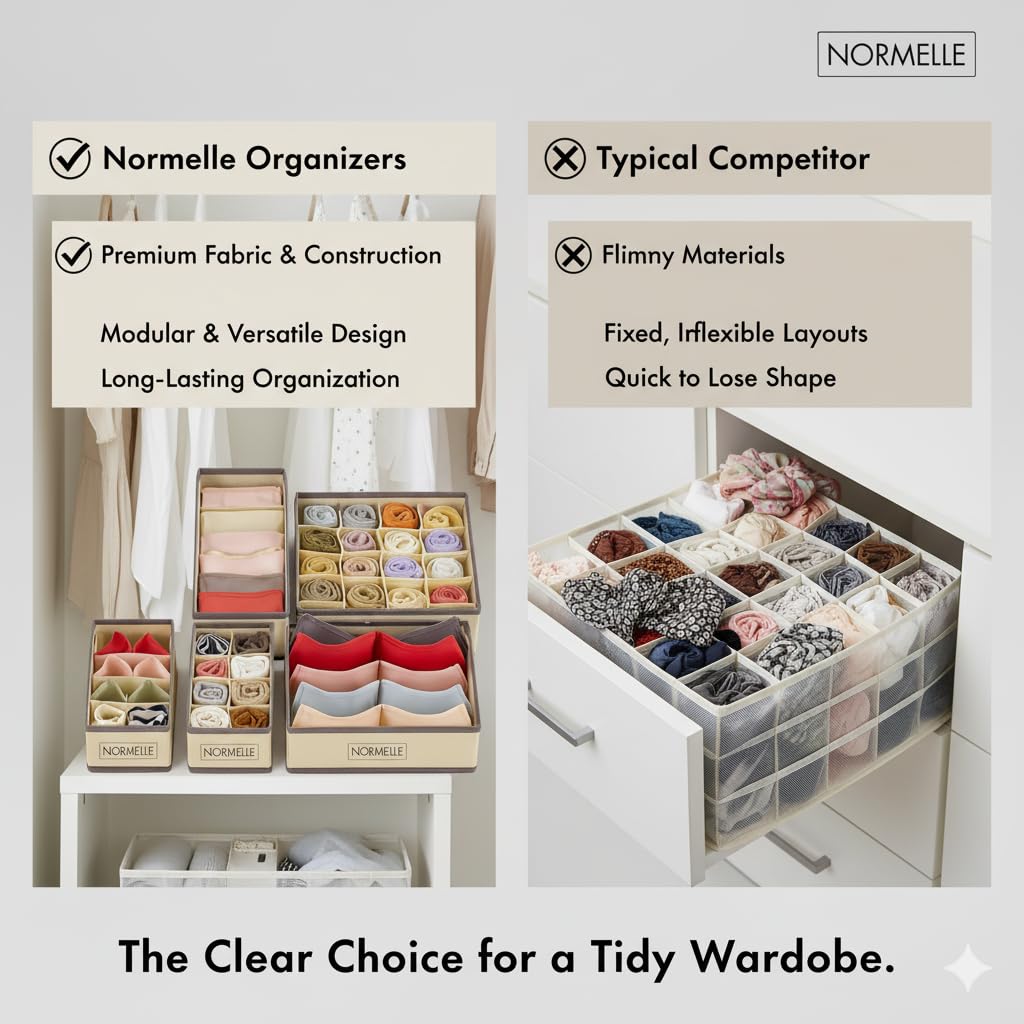 4 Pcs Foldable Clothes Drawer Organizer Set – Closet Storage Bins for Bras, Underwear, Socks, Lingerie, Scarves – Non-Woven Fabric Drawer Dividers for Dresser Cabinet – Khaki - Image 6