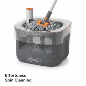 Spin Mop and Bucket with Dirty Water Separation – Upgraded Square Microfiber Flat Mop for Floor Cleaning – Adjustable Stainless Steel Handle – 2 Washable Reusable Mop Pads