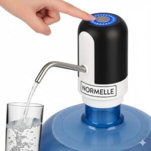 5 Gallon Rechargeable Water Dispenser Pump with USB Charging, One-Button Electric Water Pump for 1-5 Gallon Bottles, Portable Noiseless Drinking Water Dispenser with Replaceable Suction