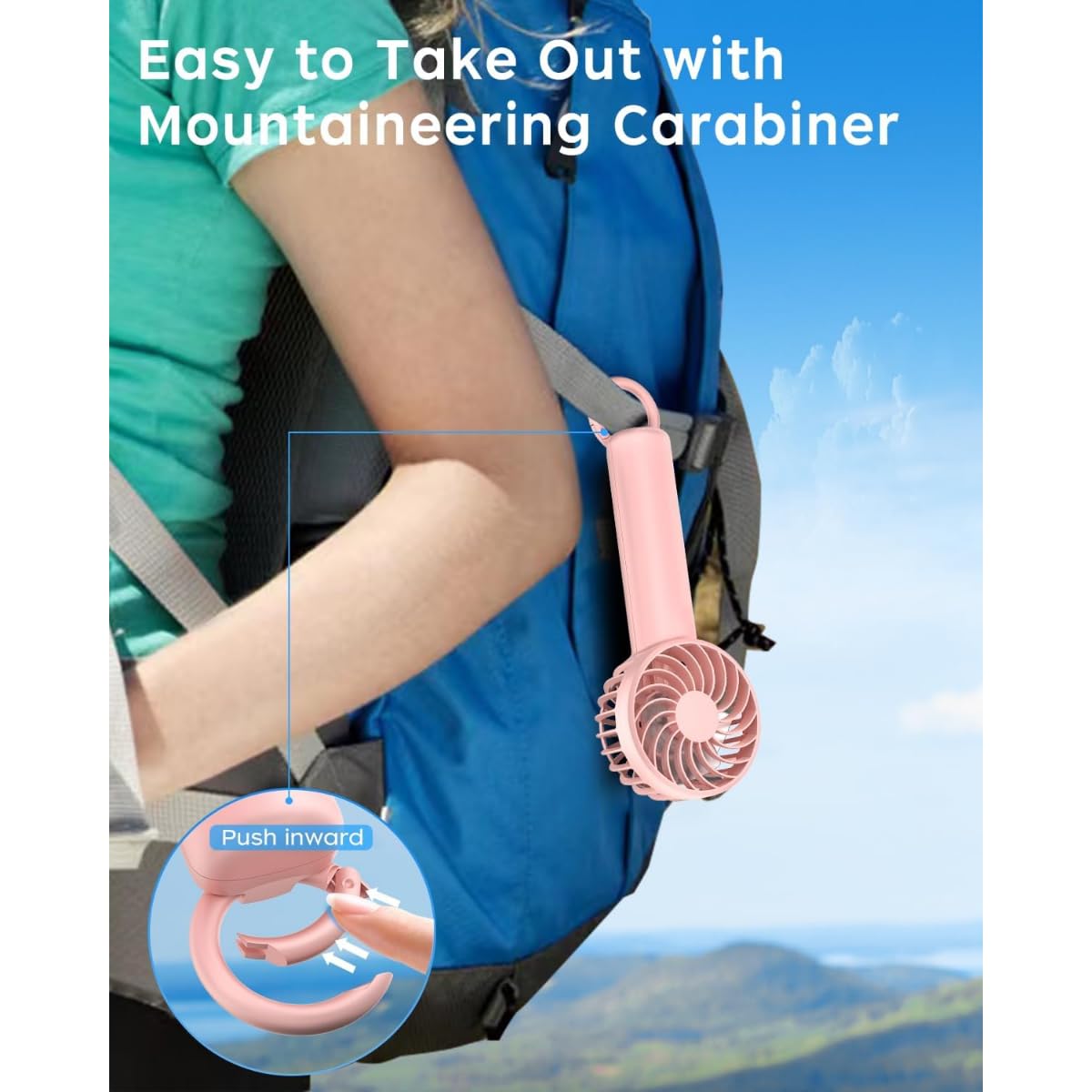 Portable Handheld Fan/USB Rechargeable, 3-Speed Powerful Airflow, Mini Personal Cooling Solution, Beat the Heat Anywhere, Perfect for Travel, Office, or Outdoor Use – Compact & Lightweight (Pink) - Image 4