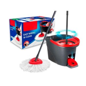 Spin Mop/EasyWring & Clean Microfiber Mop and Bucket Floor Cleaning System with Built-in Pedal Wringer, Splash Guard, and Deep-Cleaning Power for Tile, Hardwood, and Laminate Floors
