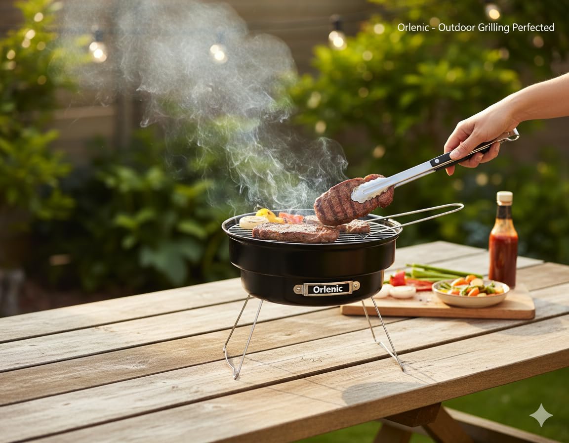 Portable Round Charcoal BBQ Grill – Compact Outdoor Barbecue with Chrome Plated Grates & Enameled Fire Bowl – Camping, Garden, Beach & Picnic Cooking – Easy Fold & Carry - Image 3