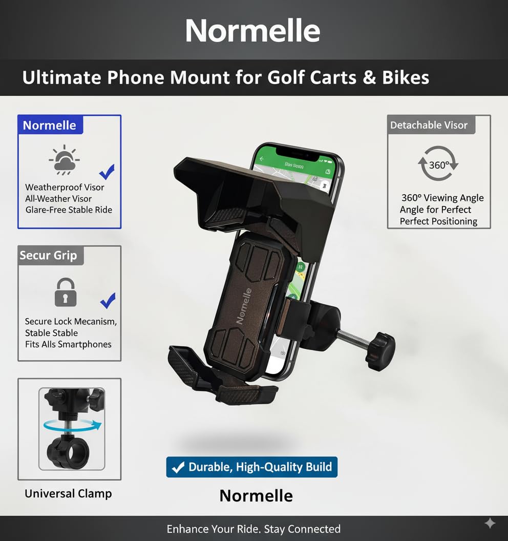 Professional Golf Cart Phone Holder with Sunshade and Anti-Drop Lock, Universal Mount Fits All Golf Cart Models EZGO Club Car Yamaha, Adjustable Bracket for Smartphones 5–7.5 Inches – Black - Image 4