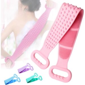 Silicone Back Scrubber, Hands-Free Shower Mat & Foot Pad | 30-inch Bath Brush Handle | Deep Clean & Exfoliate | Men & Women's Hygienic Wash | Korean Towel Exfoliator & Washer