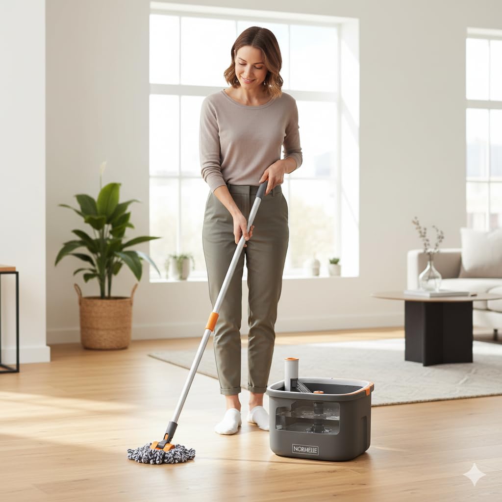 Spin Mop and Bucket with Dirty Water Separation – Upgraded Square Microfiber Flat Mop for Floor Cleaning – Adjustable Stainless Steel Handle – 2 Washable Reusable Mop Pads - Image 3