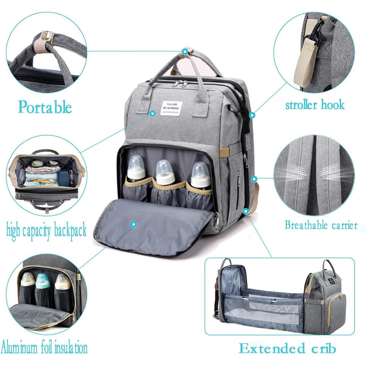 Best Baby Diaper Bag Backpack, Waterproof Travel Backpack,Changing Mat, Portable Foldable Cot,Multi-Function Nappy Bag for Mom and Dad, Large Capacity with Insulated Pockets and Anti-Theft Des - Image 4