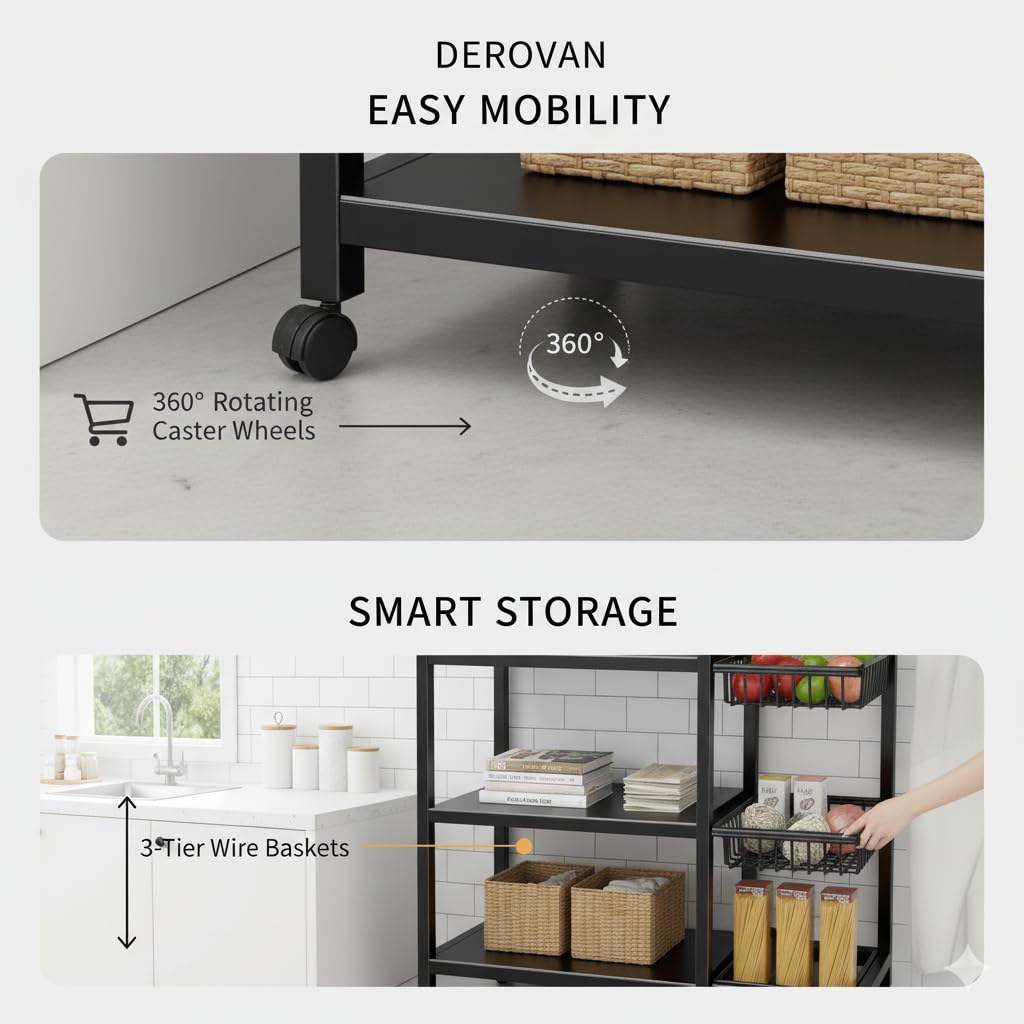 4‑Tier Heavy‑Duty Metal Shelf Rack with Slide‑Out Baskets & Lockable Wheels – Adjustable Shelving for Kitchen, Living Room, Garage - Image 5