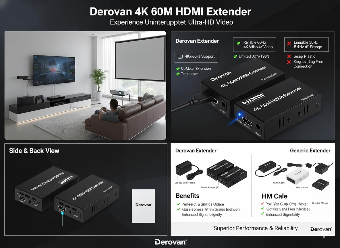 HDMI Extender & Splitter over Ethernet with PoC – Supports 4K@60Hz, Bi‑Directional IR, EDID Copy, HDMI Loop‑Out & 2/4‑Output Receivers - Image 4