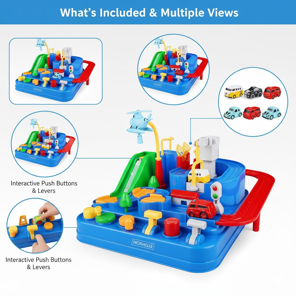 Car Adventure Toy with Urban Rail Tracks and Rescue Cars | Preschool Educational Race Car Track Set with Parking Lot | Puzzle Playset for Kids 3-8 Years Old | Durable City Vehicle Toy - Image 5