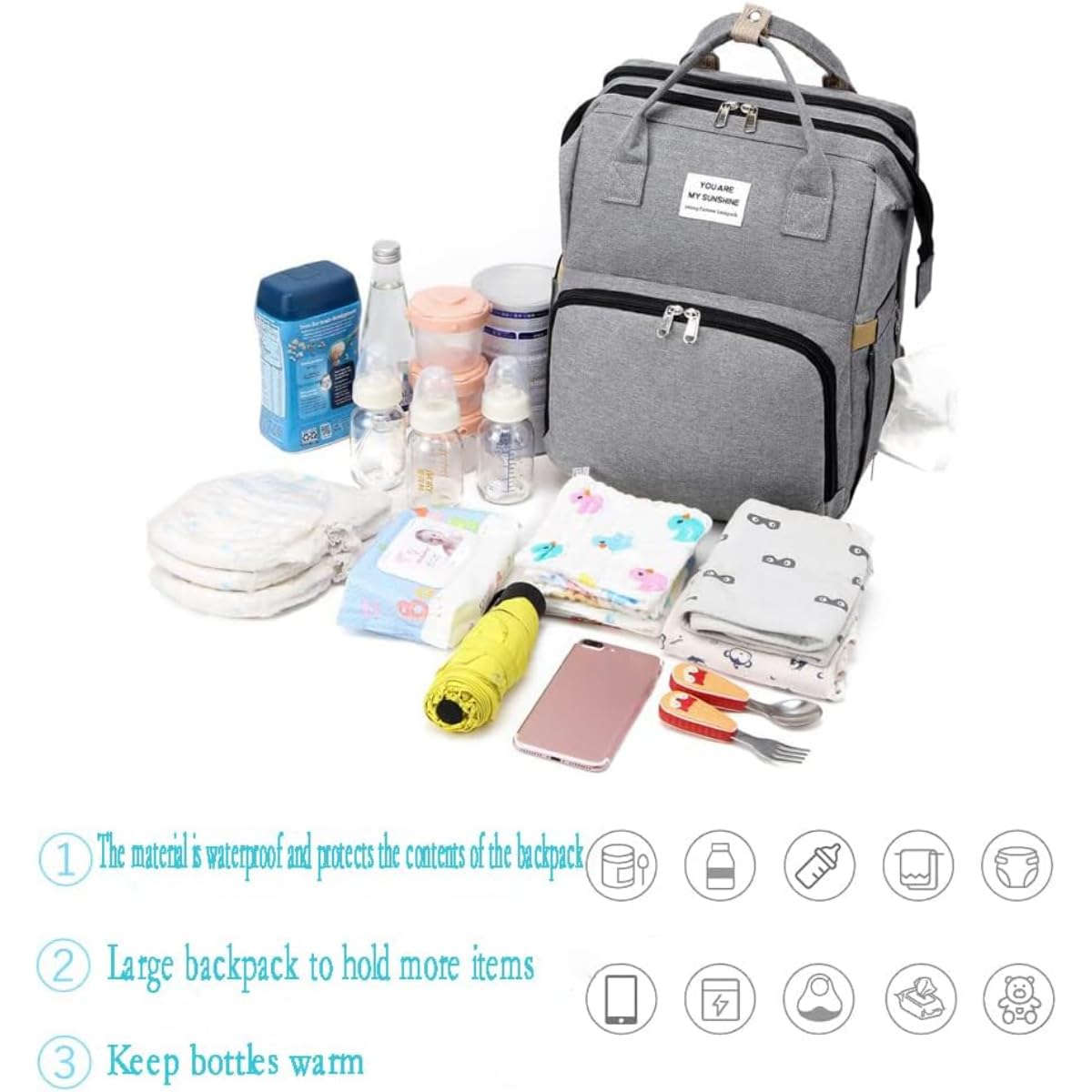 Best Baby Diaper Bag Backpack, Waterproof Travel Backpack,Changing Mat, Portable Foldable Cot,Multi-Function Nappy Bag for Mom and Dad, Large Capacity with Insulated Pockets and Anti-Theft Des - Image 3