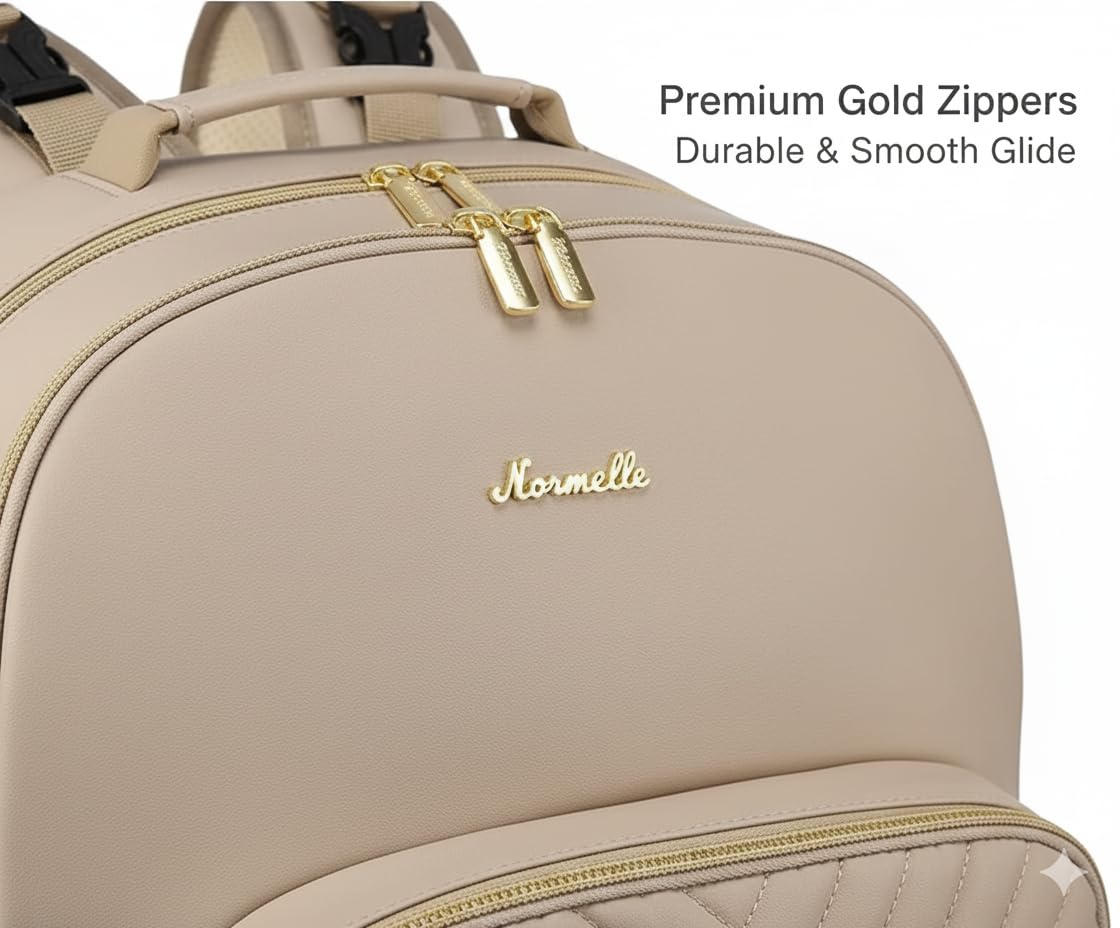 Quilted Diaper Bag Backpack with Changing Pad & Pacifier Holder, Large Baby Bag with USB Charging Port, 18 Pockets, Waterproof Travel Diaper Backpack for Moms and Dads – Antique White - Image 4