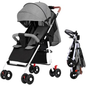 Baby Stroller for Toddler & Infant/Lightweight Foldable Travel Stroller, High Landscape Pushchair with Adjustable Backrest, Large Storage Basket & Detachable Bumper/Compact & Durable Design