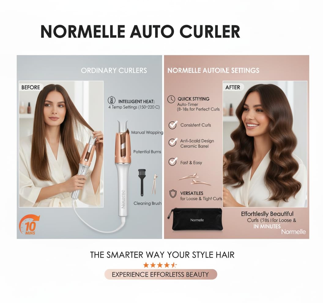 Automatic Curling Iron 1 1/4 Inch Ceramic Hair Curler | Fast Heating Rotating Wand with 3 Temperature Settings, Anti-Scald, Anti-Tangle, 2-Way Rotation, Auto Shut-Off - Image 6