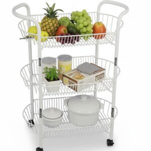 3‑Tier Stainless Steel Chrome Trolley Rack – Rolling Fruit & Vegetable Storage Cart with Smooth 360° Wheels
