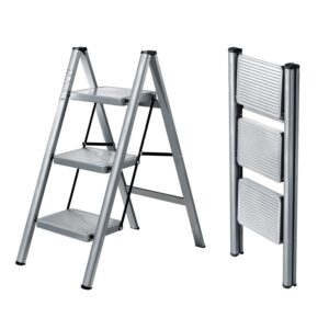 Gonaar 3-Step Ladder – Sturdy Foldable Steel Ladder with Wide Anti-Slip Pedals, Lightweight Portable Step Stool for Home, Kitchen, Library, Office (330 lbs Capacity)