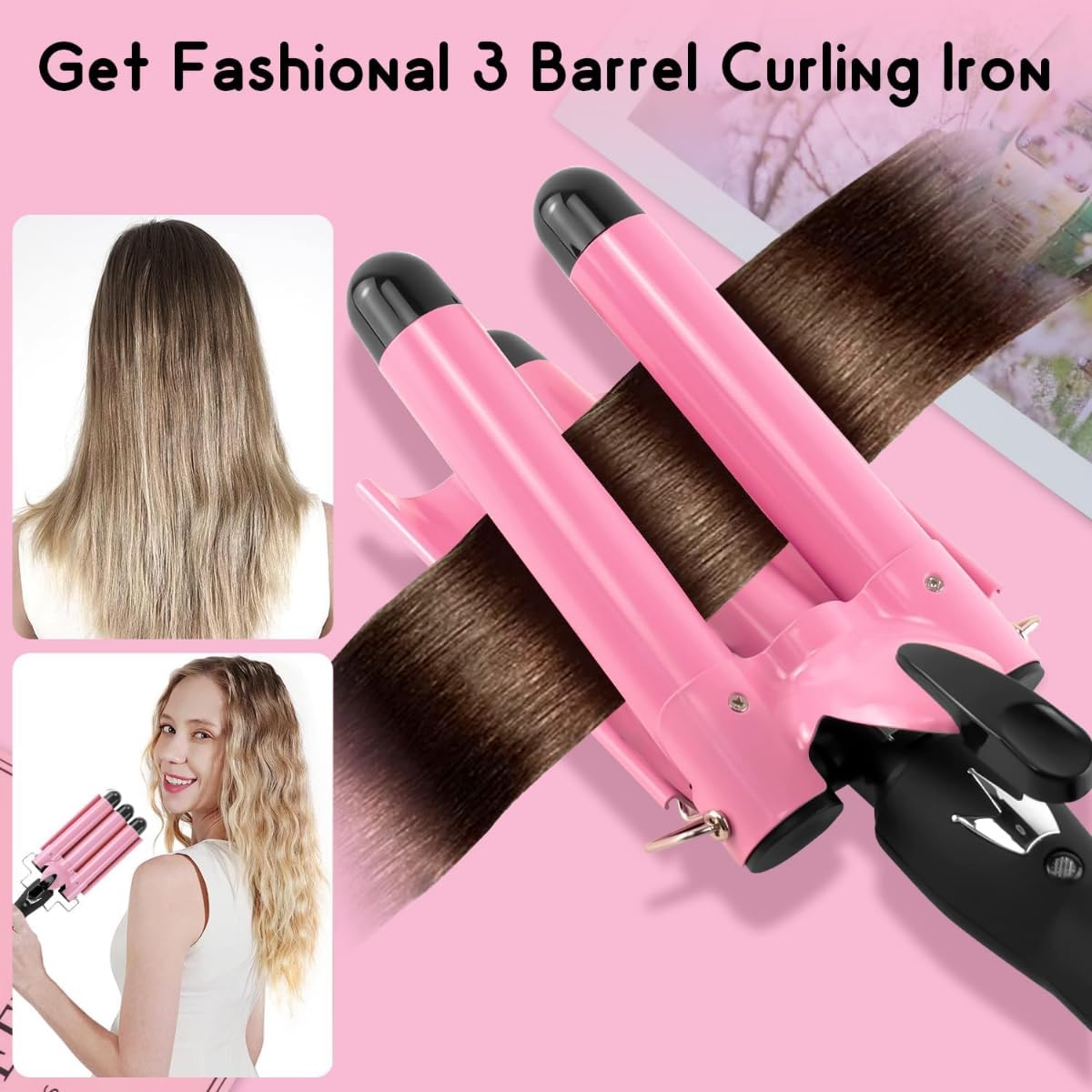Triple Barrel Curling Iron, Adjustable Temperature, Fast Heating, Professional Salon Quality, curling iron brush, curling iron set, curling iron 3 barrel, curling iron holder, curling iron - Image 2