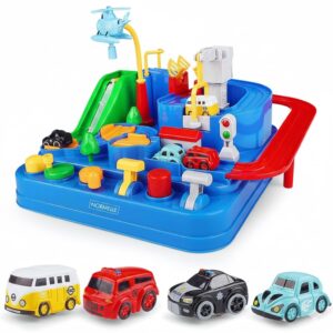 Car Adventure Toy with Urban Rail Tracks and Rescue Cars | Preschool Educational Race Car Track Set with Parking Lot | Puzzle Playset for Kids 3-8 Years Old | Durable City Vehicle Toy
