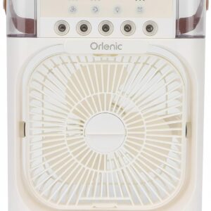 Portable Air Cooler Fan with Humidifier Function, Rechargeable Quiet Desk Cooling Fan with Handle, USB Powered Mini Air Conditioner for Bedroom, Office, Home, Outdoor Travel – White