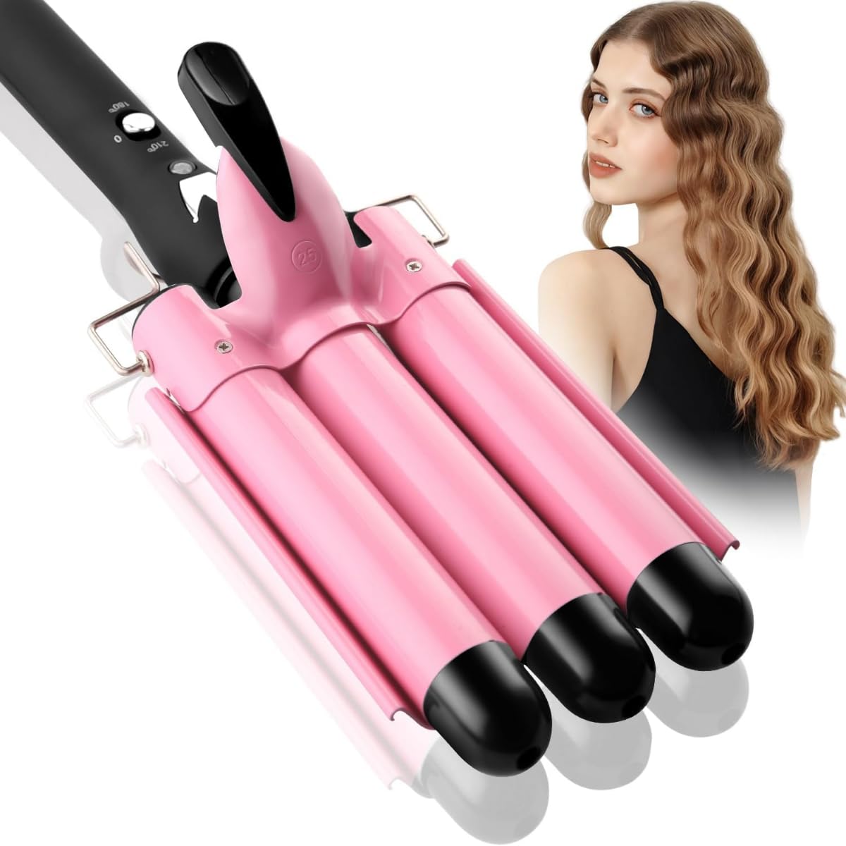 Triple Barrel Curling Iron, Adjustable Temperature, Fast Heating, Professional Salon Quality, curling iron brush, curling iron set, curling iron 3 barrel, curling iron holder, curling iron