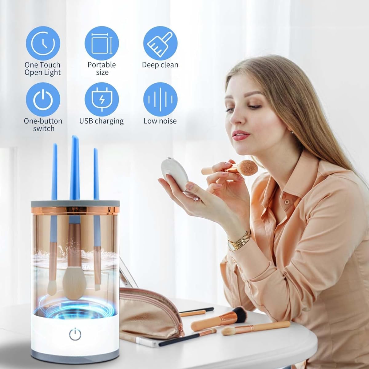 Electric Makeup Brush Cleaner Machine, Sonic Vibration, Deep Cleaning, Automatic & Manual Modes, Fast, Efficient Clean, Dry for Flawless Skin, USB Powered, Portable, Ideal Gift for Beauty Lovers - Image 2
