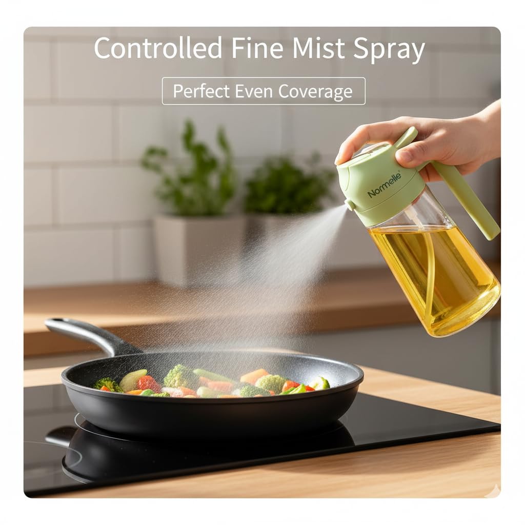 500ml Olive Oil Sprayer Mister, Cooking Oil Spray Bottle for Air Fryer and Baking, Refillable Olive Dispenser with Fine Mist, Multi-Function and Condiment Spray Bottle for Kitchen Use - Image 3
