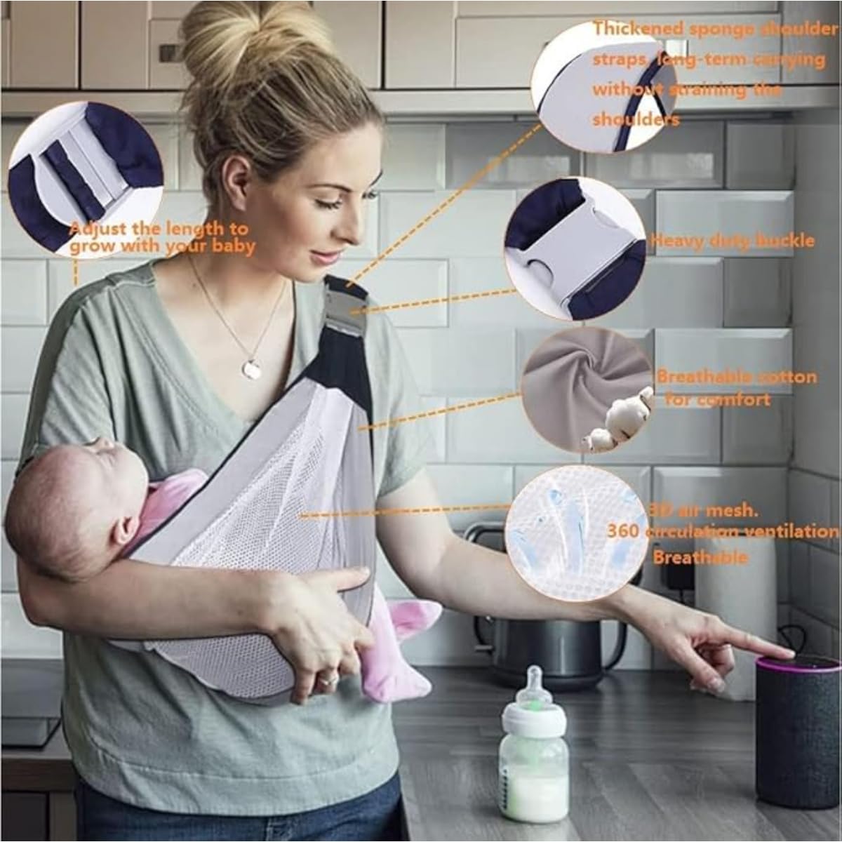 Baby Sling Carrier Newborn to Toddler/Adjustable Lightweight One Shoulder Wrap with Hip Seat | Breathable, Non-Slip Baby Holder Carrier, Soft Infant Sling for Newborns to Toddlers, - Image 4