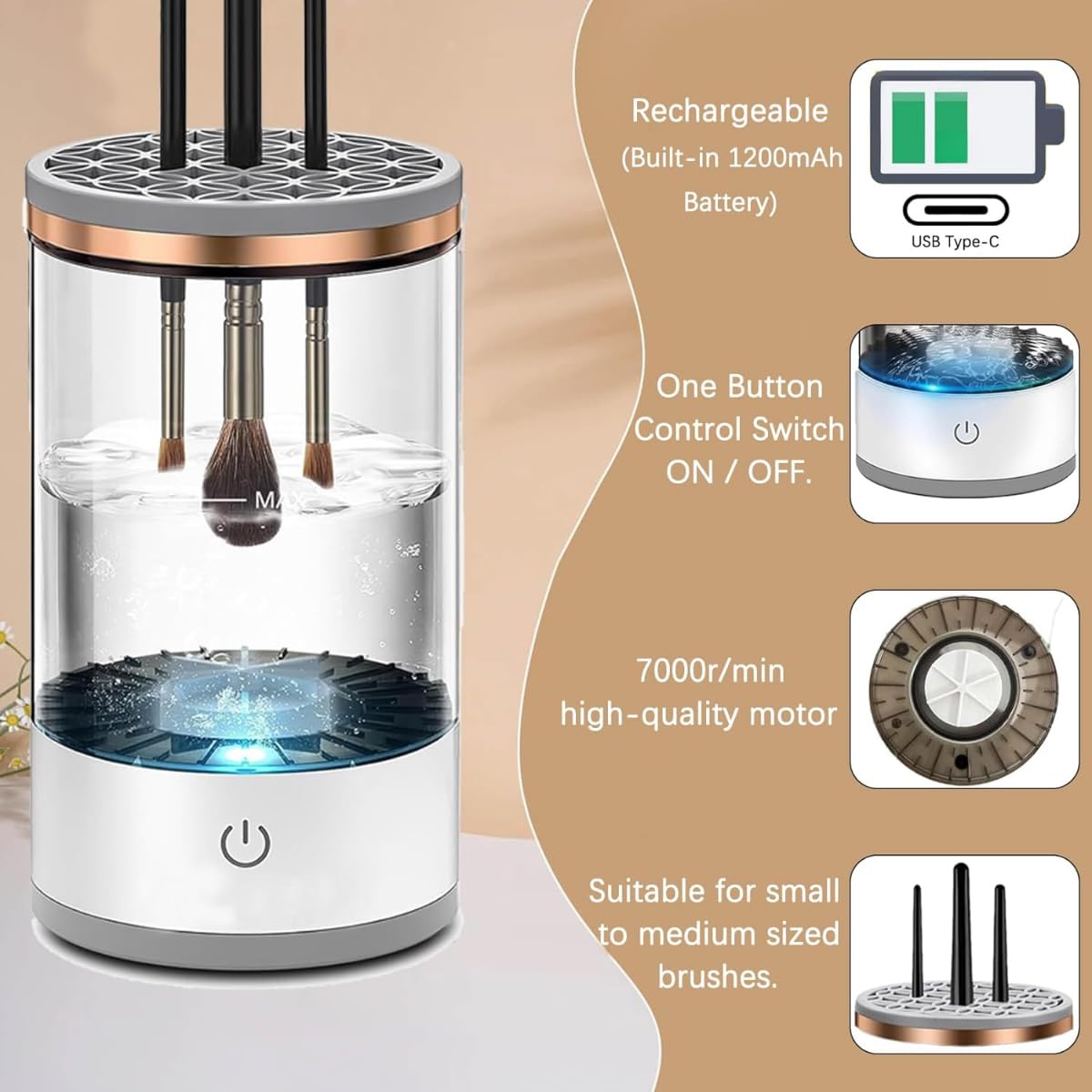 Electric Makeup Brush Cleaner and Dryer Machine/Automatic Quick Cleaning Spinner Device for Cosmetic Brushes – Deep Clean Tool for Beauty and Skincare Routine - Image 4