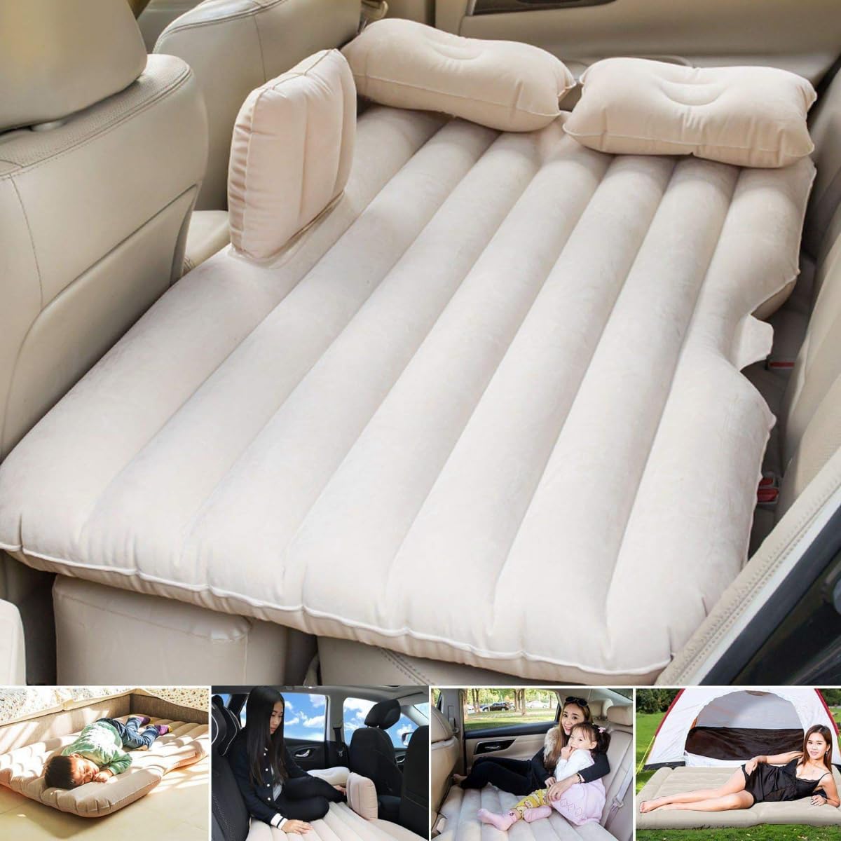 Upgraded Inflatable Car Air Bed with Pump | Thickened Air Mattress for Car, Truck, Bus, Boat | Portable Travel Bed for Outdoor Camping, Road Trips, and Adventures | Durable, Comfortable Air Couch"