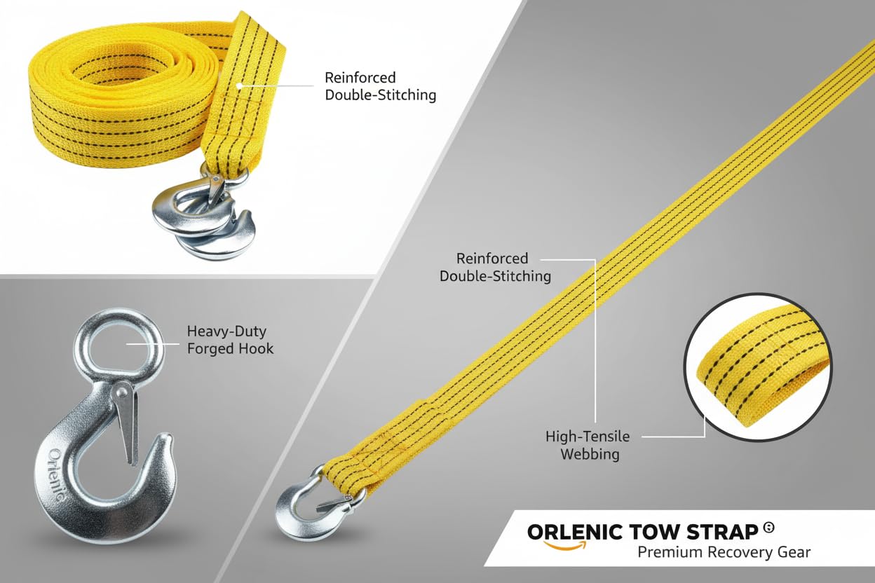 Heavy Duty 5 Ton Car Tow Rope Strap with Hooks, 4M Recovery Cable for Vehicle Towing, Roadside Assistance for Cars, Vans, Trucks, Emergency Pull Strap with Safety Latch - Image 6