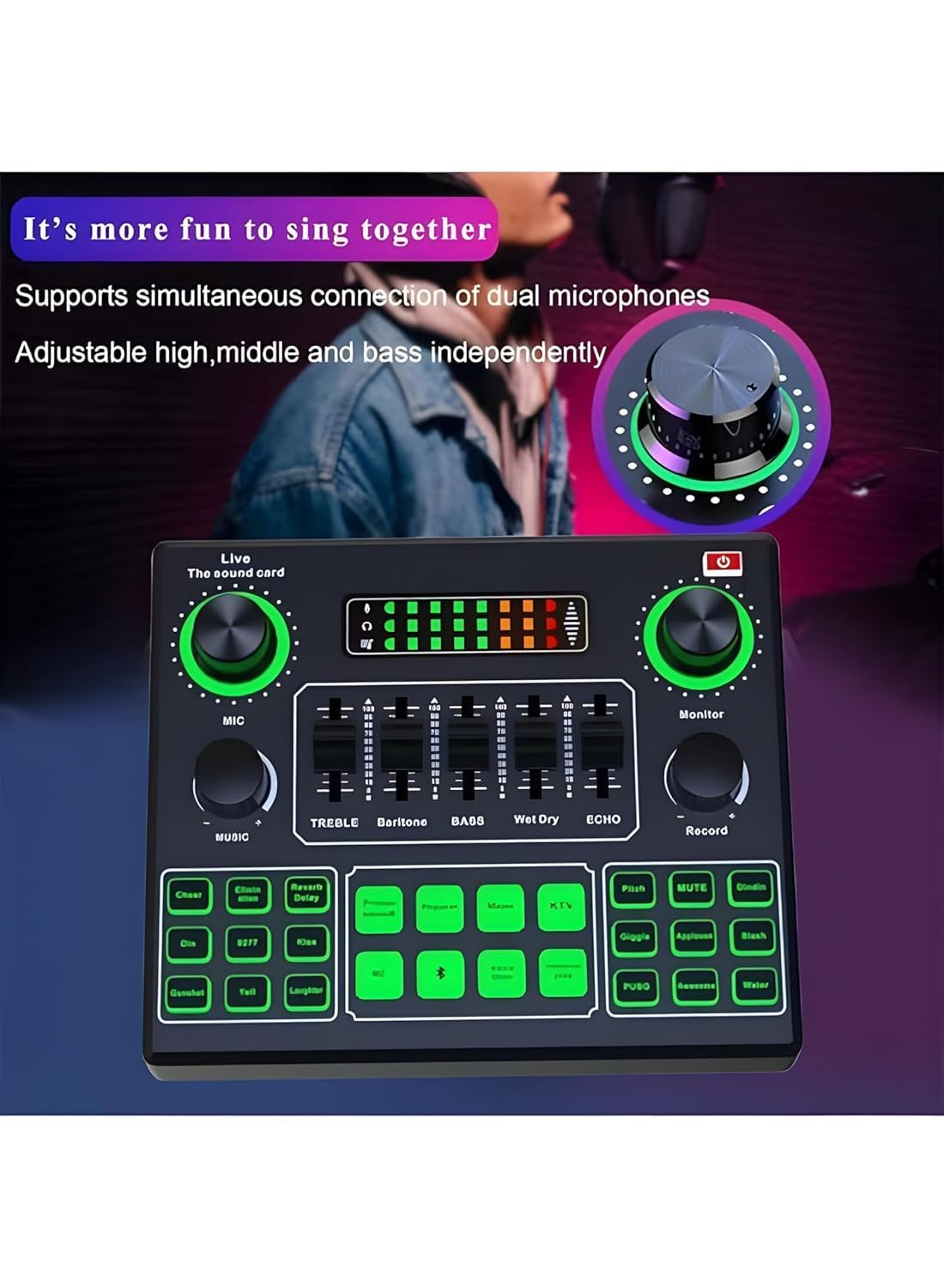 USB Sound Card Voice Changer for Streaming & Podcast – 12 Live Effects, Dual Mic Audio Mixer, Plug & Play Audio Interface for PC, Phone, YouTube, Discord, Zoom, TikTok, Karaoke & Gaming - Image 3