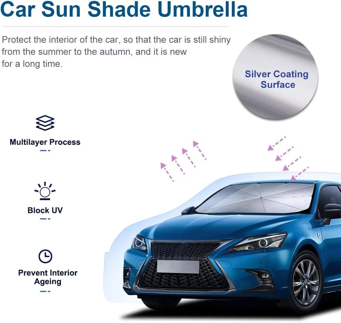 Foldable Car Windshield Sun Shade Umbrella – UV Ray & Heat Protector with Reflective PVC Coating, Easy-to-Use Compact Sun Blocker for Front Window – Keeps Interior Cool & Protected - Image 3