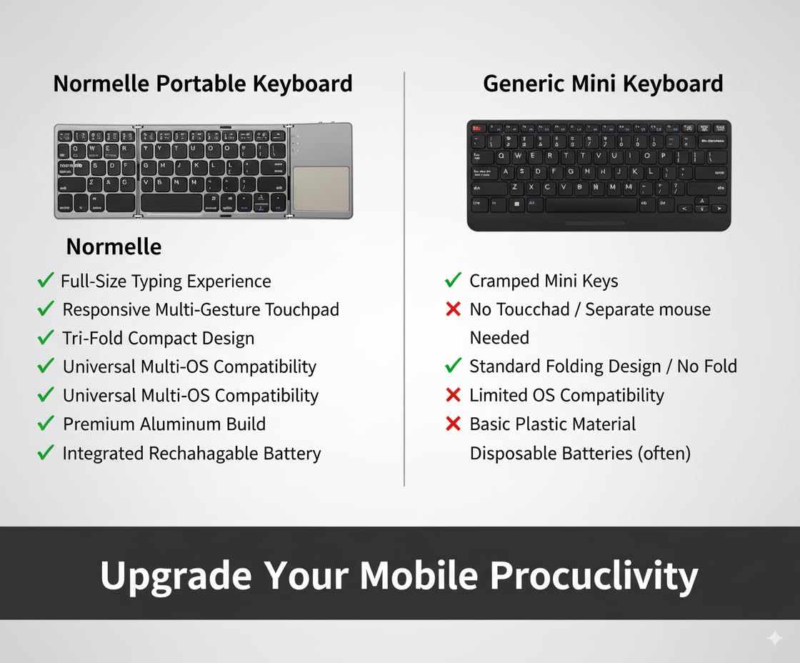 Foldable Bluetooth Keyboard with Touchpad, Portable Wireless Mini Keyboard for PC, Tablet, Smartphone, Android, iOS, Smart TV, Rechargeable, Ergonomic Compact Design, Dark Gray - Image 7