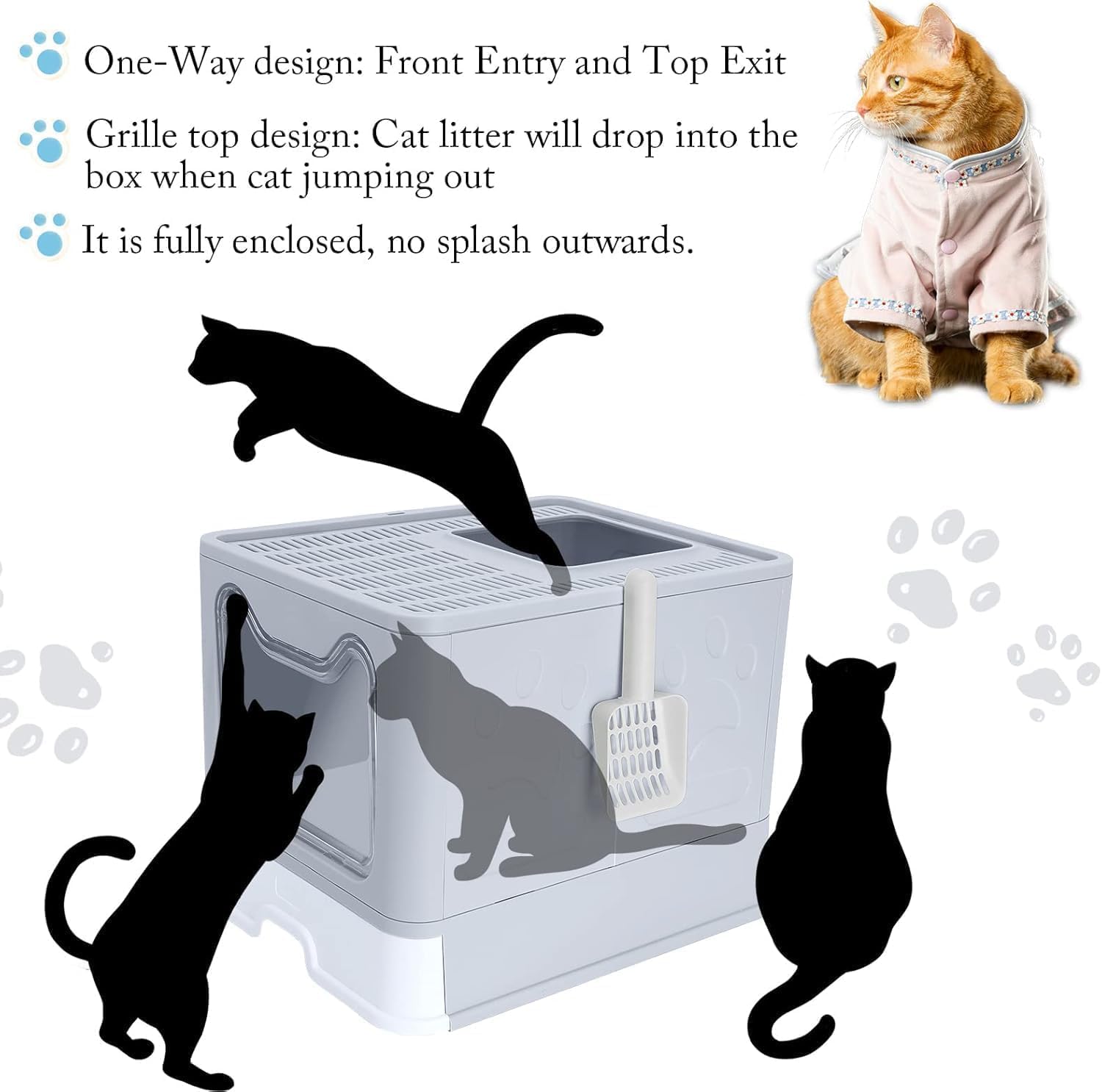 Enclosed Foldable Cat Litter Box with Slide-Out Tray & Scoop – Top Exit to Reduce Mess, Front Entry for Easy Access – Odor Control Cat Toilet for Large Cats & Small Homes - Image 6